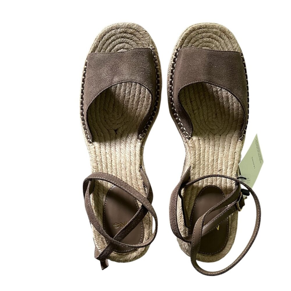 Mango MNG Leather Espadrilles Wedge Sandals Platform Round Toe Sz 10 NWT Summer